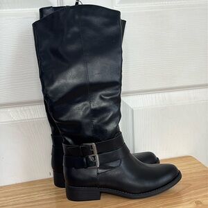NEW Style & Co tall black boots size 5 side zip w/ buckle moto style riding boot